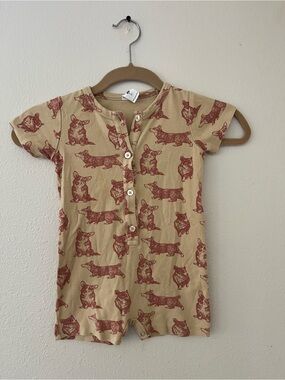 kate quinn Tan One-Piece Romper with Rust Corgi Print
